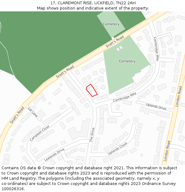 17, CLAREMONT RISE, UCKFIELD, TN22 2AH: Location map and indicative extent of plot