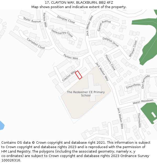 17, CLAYTON WAY, BLACKBURN, BB2 4FZ: Location map and indicative extent of plot