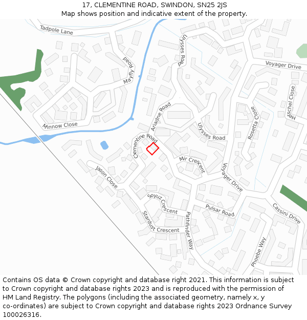 17, CLEMENTINE ROAD, SWINDON, SN25 2JS: Location map and indicative extent of plot