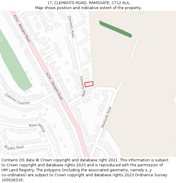 17, CLEMENTS ROAD, RAMSGATE, CT12 6UL: Location map and indicative extent of plot