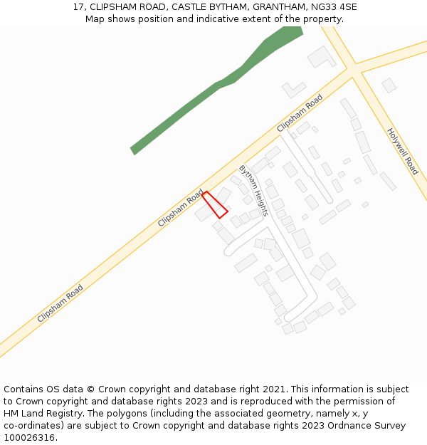 17, CLIPSHAM ROAD, CASTLE BYTHAM, GRANTHAM, NG33 4SE: Location map and indicative extent of plot