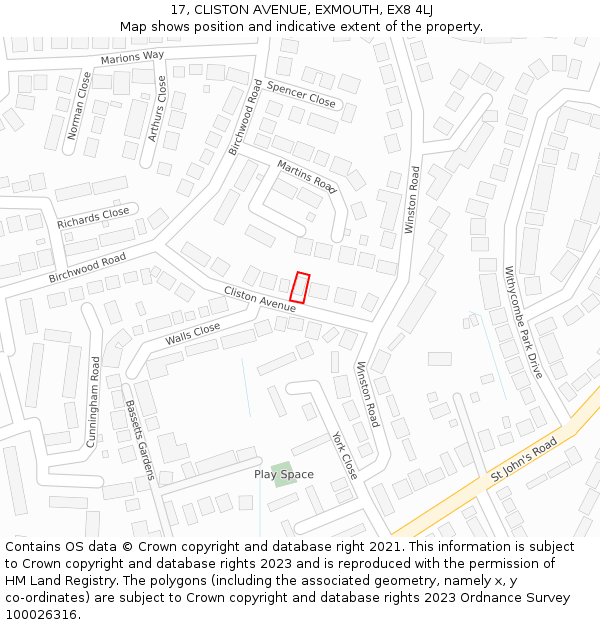 17, CLISTON AVENUE, EXMOUTH, EX8 4LJ: Location map and indicative extent of plot