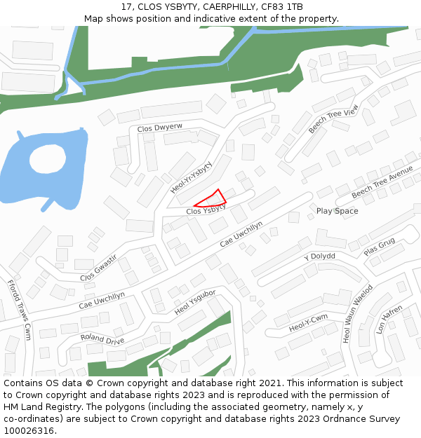 17, CLOS YSBYTY, CAERPHILLY, CF83 1TB: Location map and indicative extent of plot