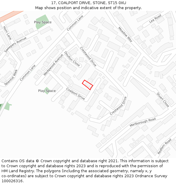 17, COALPORT DRIVE, STONE, ST15 0XU: Location map and indicative extent of plot