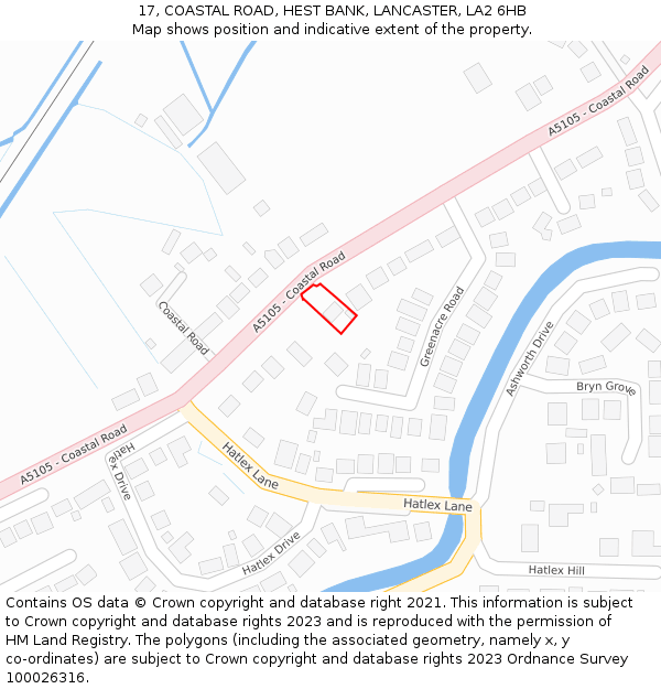 17, COASTAL ROAD, HEST BANK, LANCASTER, LA2 6HB: Location map and indicative extent of plot