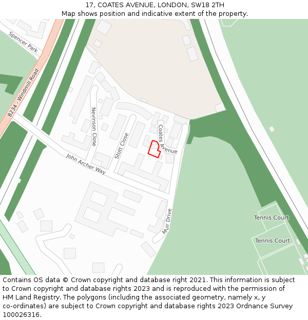 17, COATES AVENUE, LONDON, SW18 2TH: Location map and indicative extent of plot