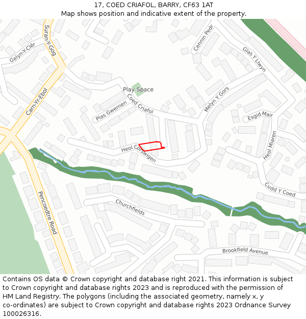 17, COED CRIAFOL, BARRY, CF63 1AT: Location map and indicative extent of plot