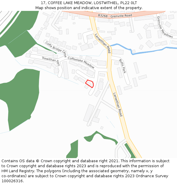 17, COFFEE LAKE MEADOW, LOSTWITHIEL, PL22 0LT: Location map and indicative extent of plot