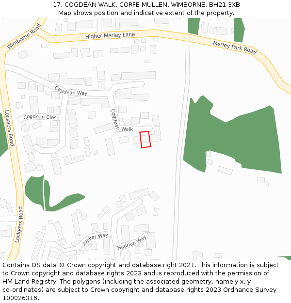 17, COGDEAN WALK, CORFE MULLEN, WIMBORNE, BH21 3XB: Location map and indicative extent of plot