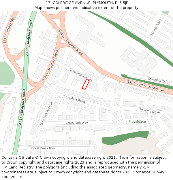 17, COLERIDGE AVENUE, PLYMOUTH, PL6 5JP: Location map and indicative extent of plot