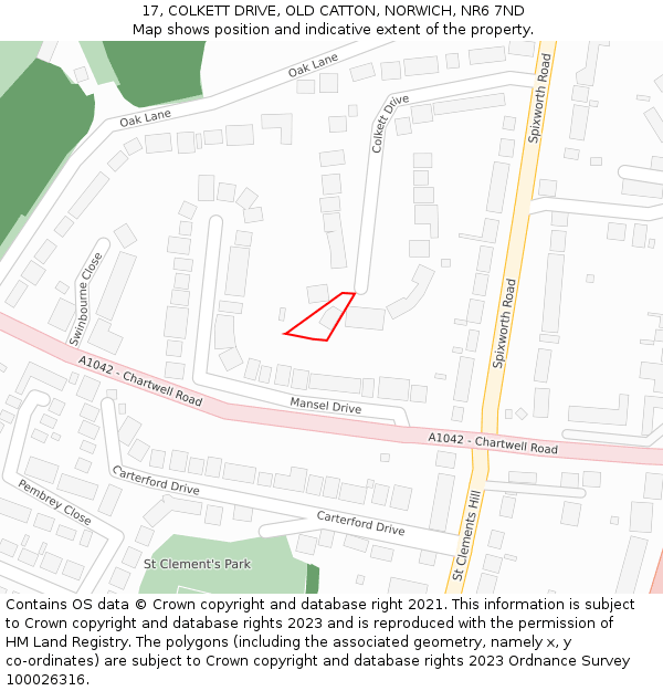 17, COLKETT DRIVE, OLD CATTON, NORWICH, NR6 7ND: Location map and indicative extent of plot