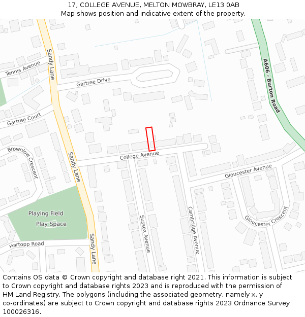 17, COLLEGE AVENUE, MELTON MOWBRAY, LE13 0AB: Location map and indicative extent of plot