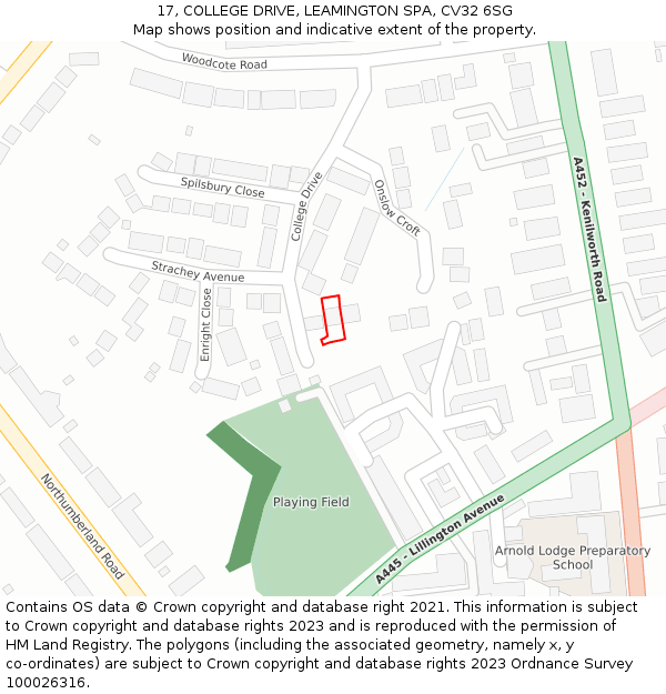 17, COLLEGE DRIVE, LEAMINGTON SPA, CV32 6SG: Location map and indicative extent of plot