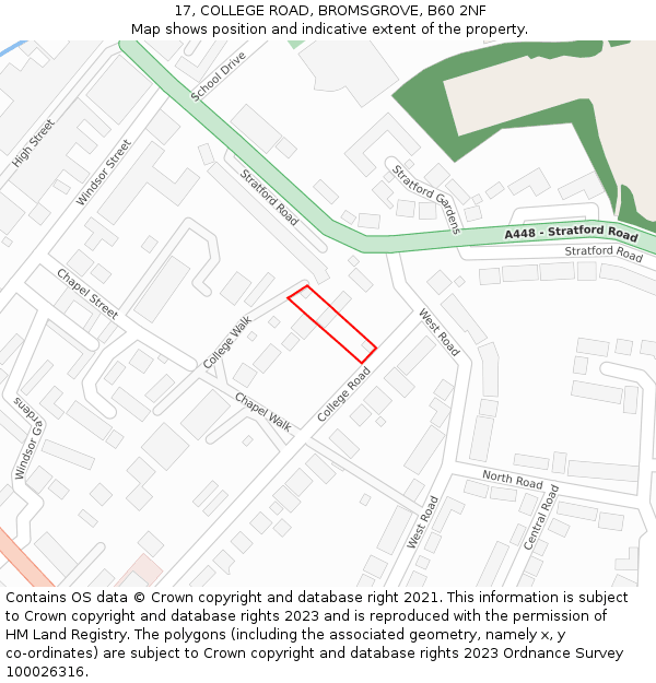 17, COLLEGE ROAD, BROMSGROVE, B60 2NF: Location map and indicative extent of plot