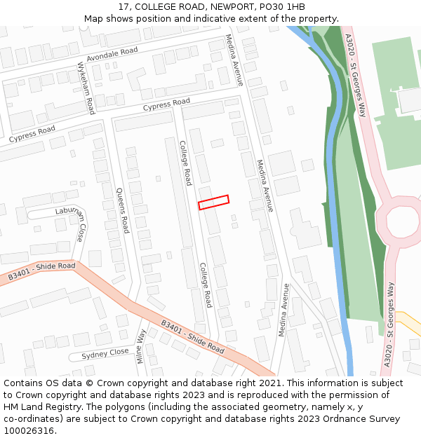 17, COLLEGE ROAD, NEWPORT, PO30 1HB: Location map and indicative extent of plot