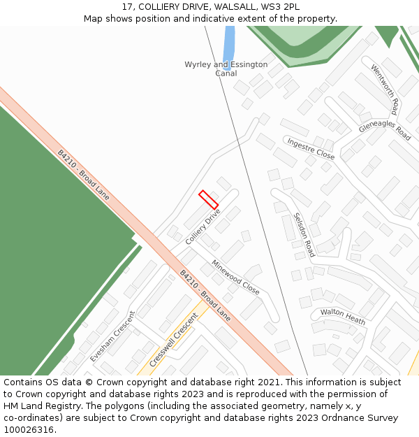 17, COLLIERY DRIVE, WALSALL, WS3 2PL: Location map and indicative extent of plot