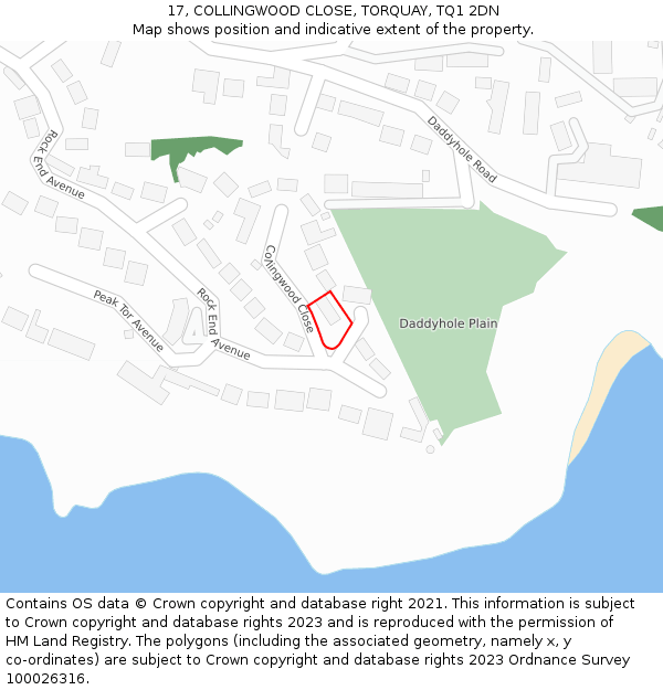 17, COLLINGWOOD CLOSE, TORQUAY, TQ1 2DN: Location map and indicative extent of plot