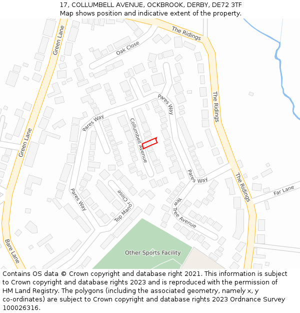 17, COLLUMBELL AVENUE, OCKBROOK, DERBY, DE72 3TF: Location map and indicative extent of plot