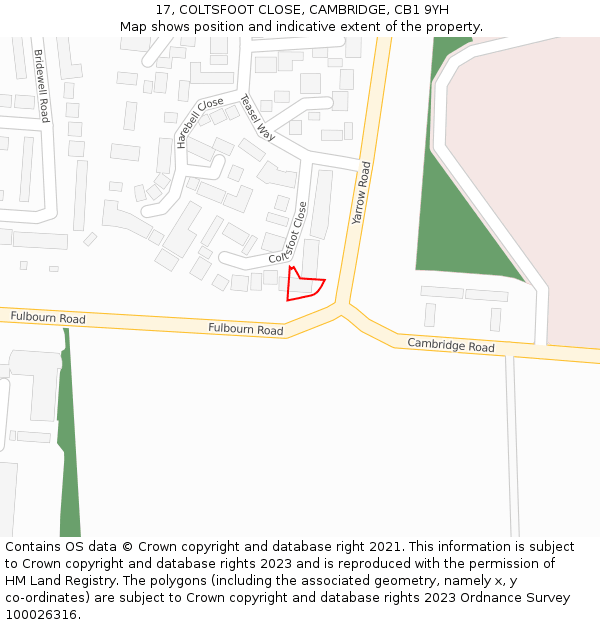 17, COLTSFOOT CLOSE, CAMBRIDGE, CB1 9YH: Location map and indicative extent of plot