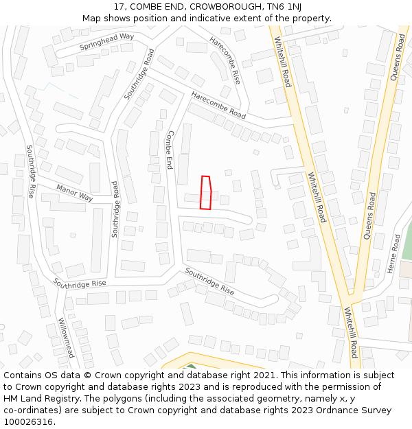 17, COMBE END, CROWBOROUGH, TN6 1NJ: Location map and indicative extent of plot