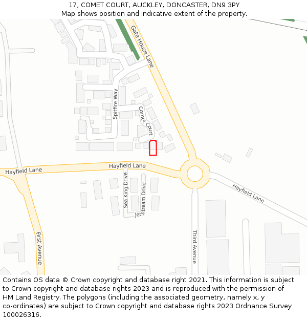 17, COMET COURT, AUCKLEY, DONCASTER, DN9 3PY: Location map and indicative extent of plot