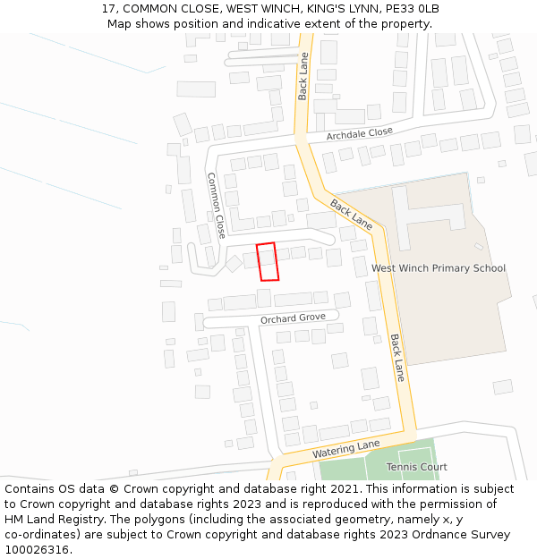 17, COMMON CLOSE, WEST WINCH, KING'S LYNN, PE33 0LB: Location map and indicative extent of plot