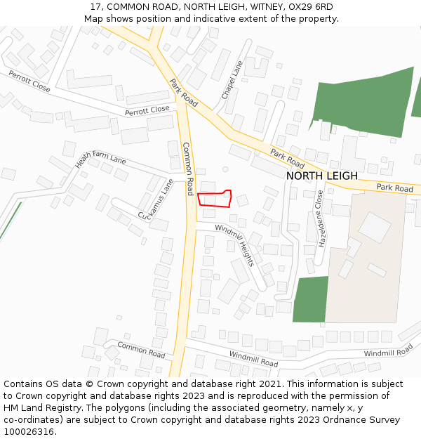 17, COMMON ROAD, NORTH LEIGH, WITNEY, OX29 6RD: Location map and indicative extent of plot