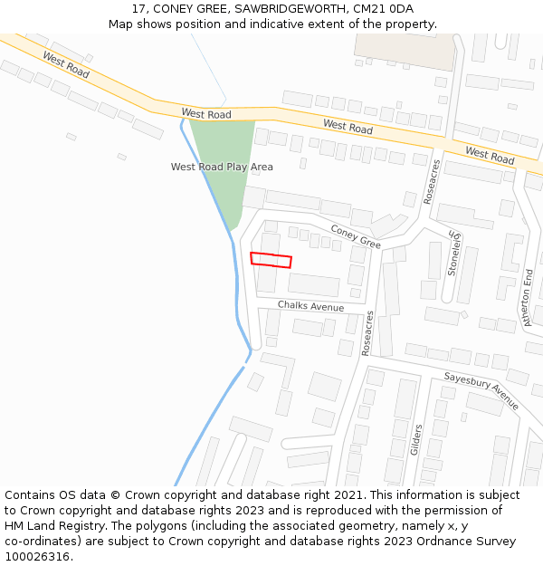 17, CONEY GREE, SAWBRIDGEWORTH, CM21 0DA: Location map and indicative extent of plot