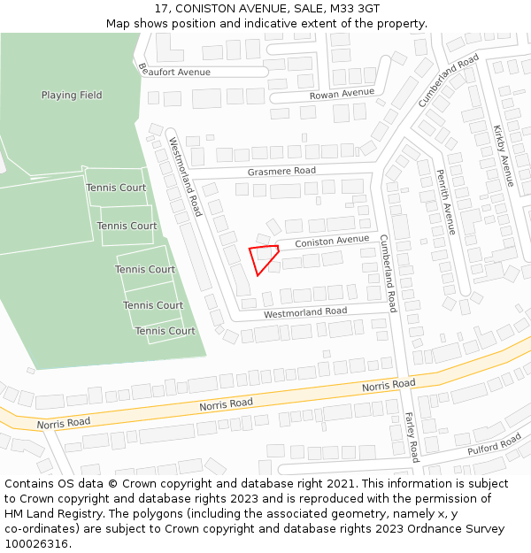 17, CONISTON AVENUE, SALE, M33 3GT: Location map and indicative extent of plot