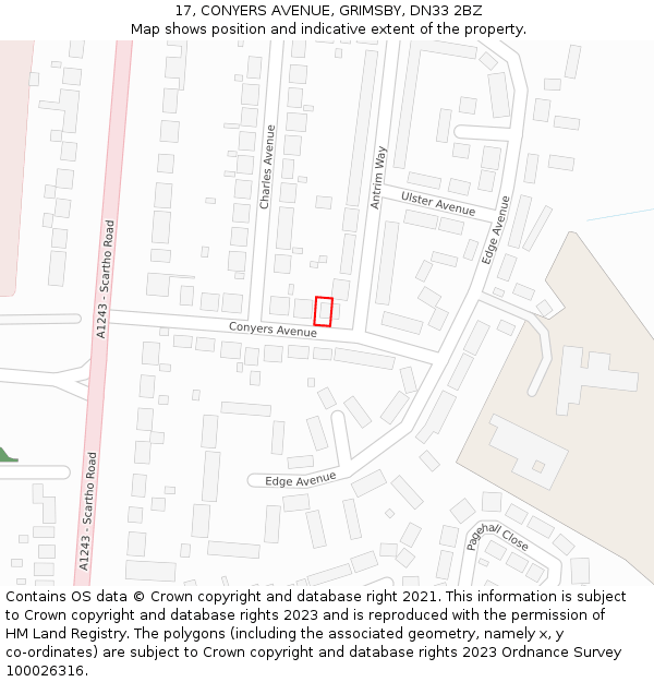 17, CONYERS AVENUE, GRIMSBY, DN33 2BZ: Location map and indicative extent of plot