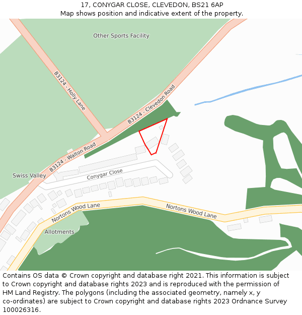 17, CONYGAR CLOSE, CLEVEDON, BS21 6AP: Location map and indicative extent of plot