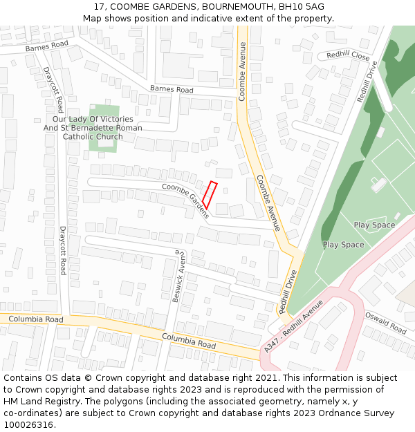 17, COOMBE GARDENS, BOURNEMOUTH, BH10 5AG: Location map and indicative extent of plot