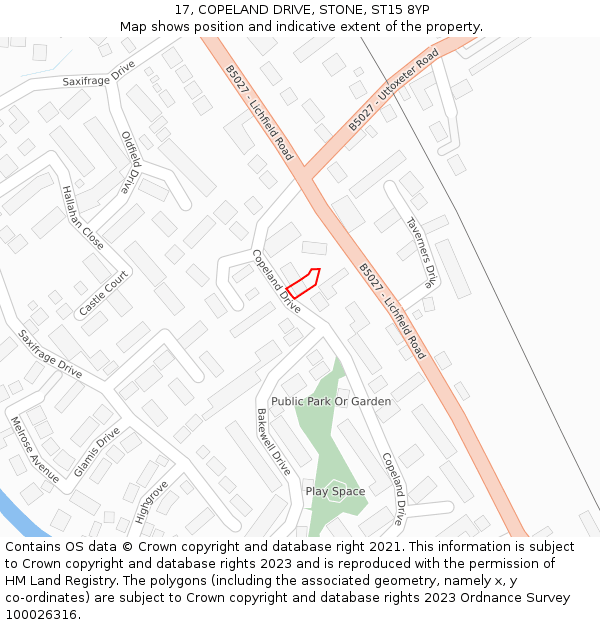 17, COPELAND DRIVE, STONE, ST15 8YP: Location map and indicative extent of plot