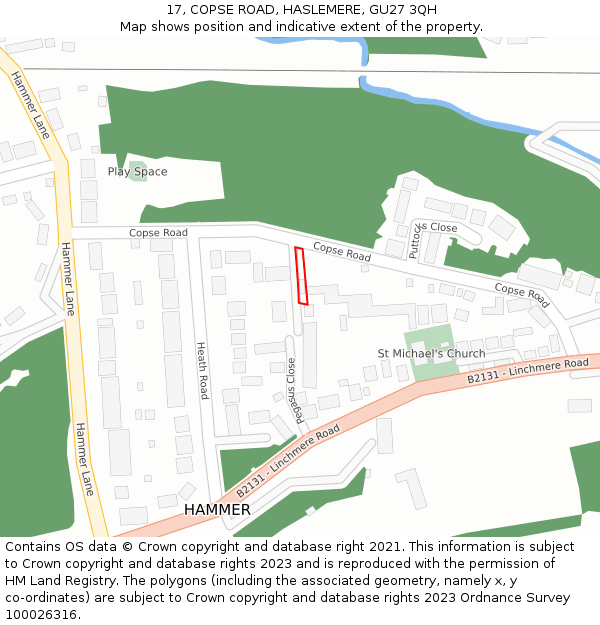 17, COPSE ROAD, HASLEMERE, GU27 3QH: Location map and indicative extent of plot