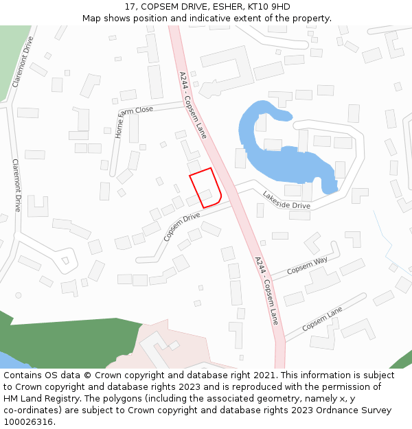 17, COPSEM DRIVE, ESHER, KT10 9HD: Location map and indicative extent of plot