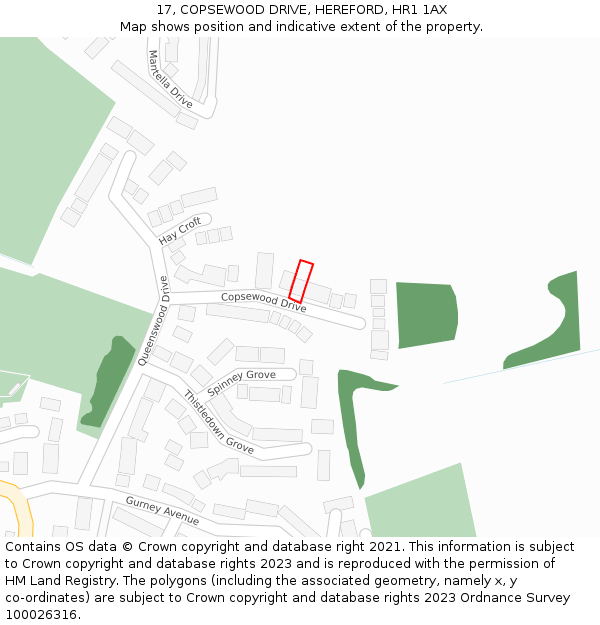 17, COPSEWOOD DRIVE, HEREFORD, HR1 1AX: Location map and indicative extent of plot