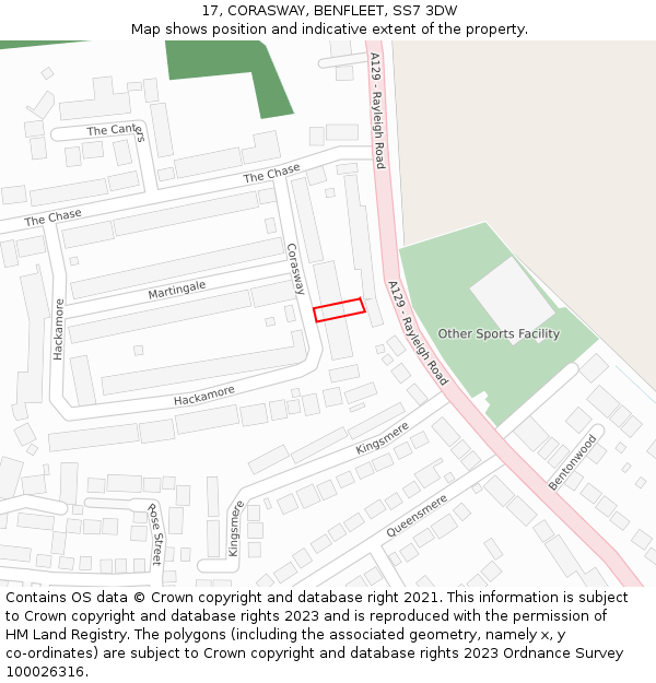 17, CORASWAY, BENFLEET, SS7 3DW: Location map and indicative extent of plot