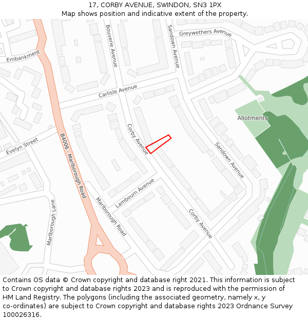 17, CORBY AVENUE, SWINDON, SN3 1PX: Location map and indicative extent of plot