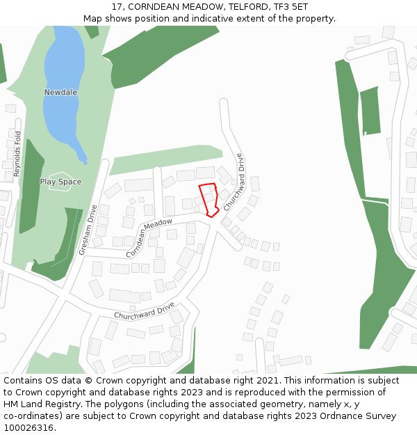 17, CORNDEAN MEADOW, TELFORD, TF3 5ET: Location map and indicative extent of plot