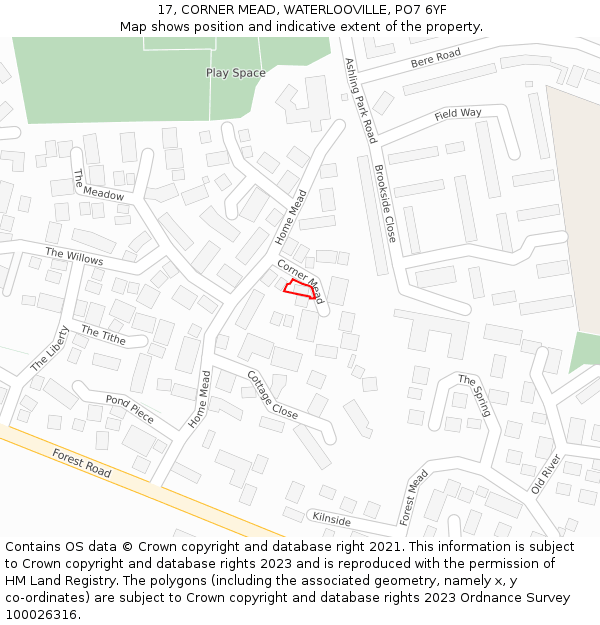 17, CORNER MEAD, WATERLOOVILLE, PO7 6YF: Location map and indicative extent of plot