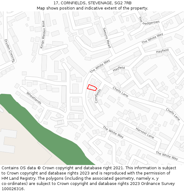 17, CORNFIELDS, STEVENAGE, SG2 7RB: Location map and indicative extent of plot