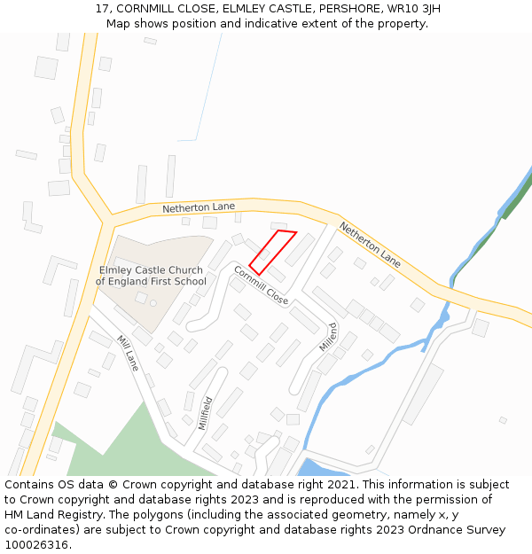 17, CORNMILL CLOSE, ELMLEY CASTLE, PERSHORE, WR10 3JH: Location map and indicative extent of plot