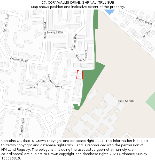 17, CORNWALLIS DRIVE, SHIFNAL, TF11 8UB: Location map and indicative extent of plot