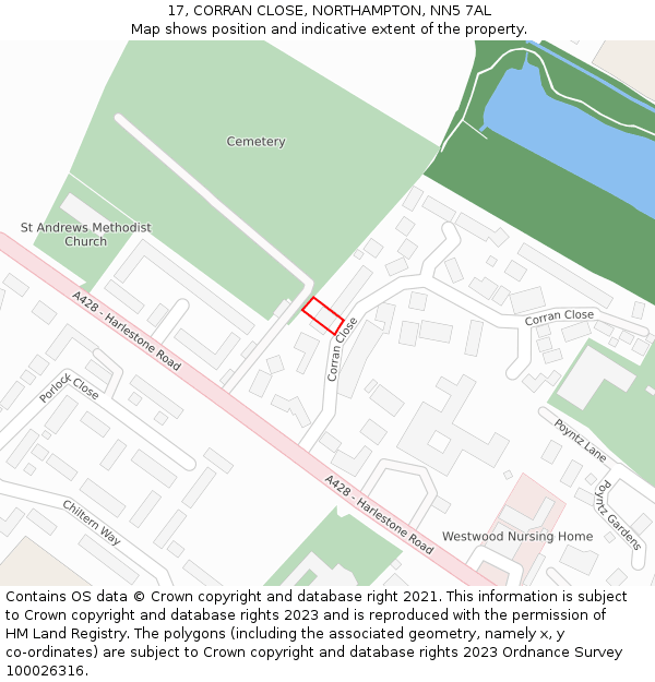 17, CORRAN CLOSE, NORTHAMPTON, NN5 7AL: Location map and indicative extent of plot