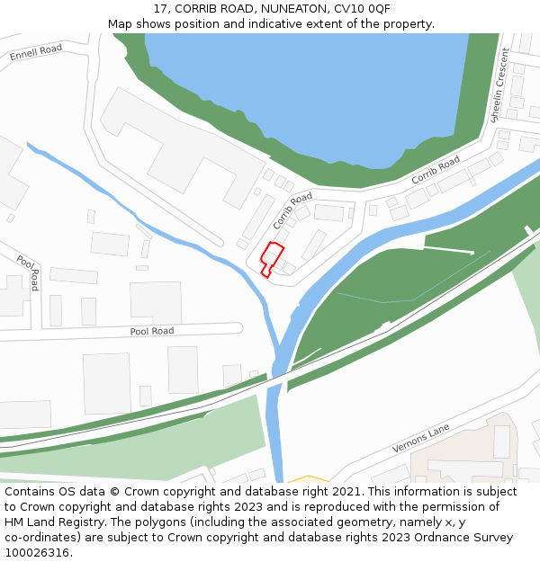 17, CORRIB ROAD, NUNEATON, CV10 0QF: Location map and indicative extent of plot