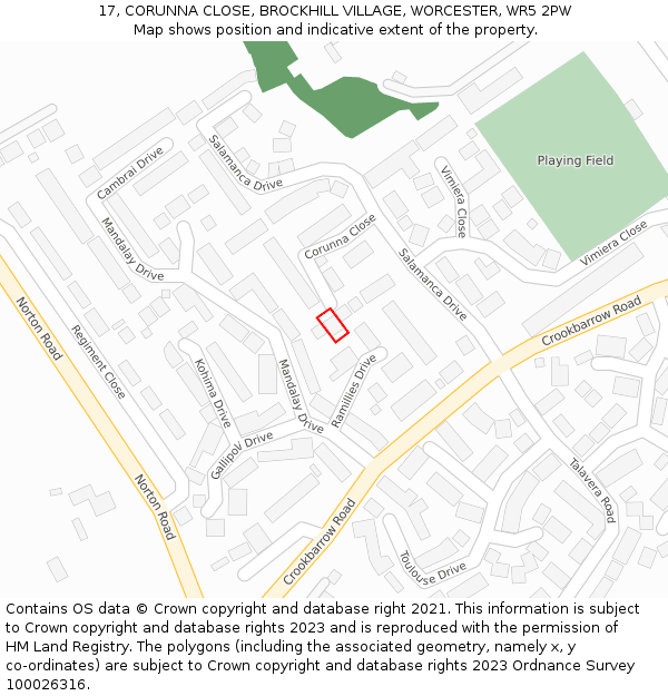 17, CORUNNA CLOSE, BROCKHILL VILLAGE, WORCESTER, WR5 2PW: Location map and indicative extent of plot