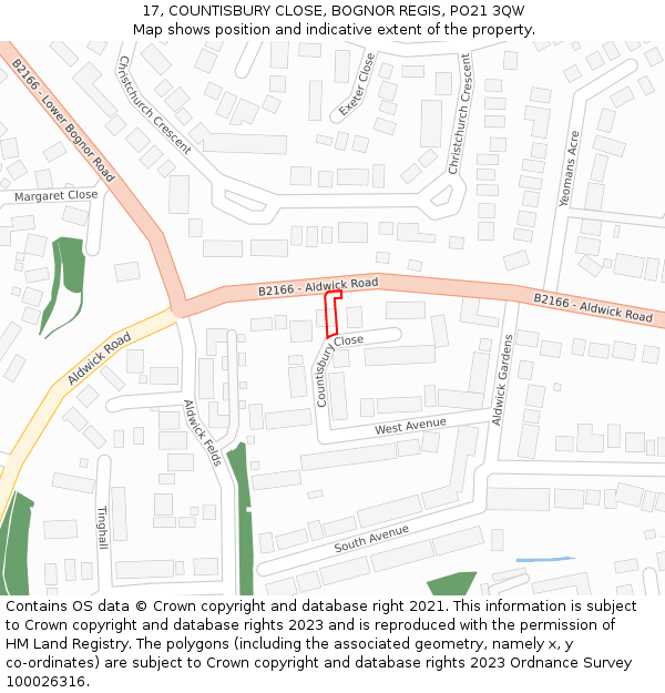 17, COUNTISBURY CLOSE, BOGNOR REGIS, PO21 3QW: Location map and indicative extent of plot