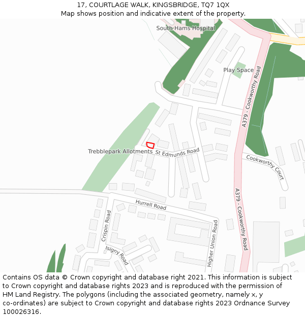 17, COURTLAGE WALK, KINGSBRIDGE, TQ7 1QX: Location map and indicative extent of plot