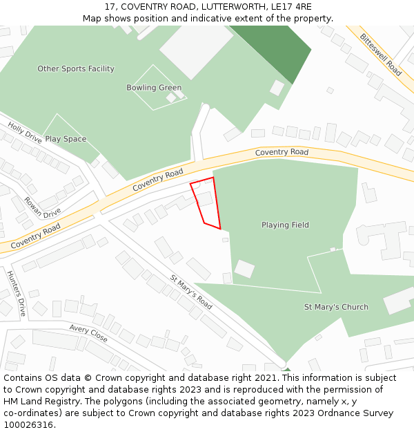 17, COVENTRY ROAD, LUTTERWORTH, LE17 4RE: Location map and indicative extent of plot