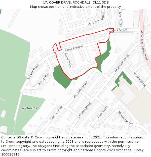 17, COVER DRIVE, ROCHDALE, OL11 3DB: Location map and indicative extent of plot